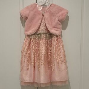 Couture Princess Girls Pink Embellished Party Dress with Faux Fur Bolero